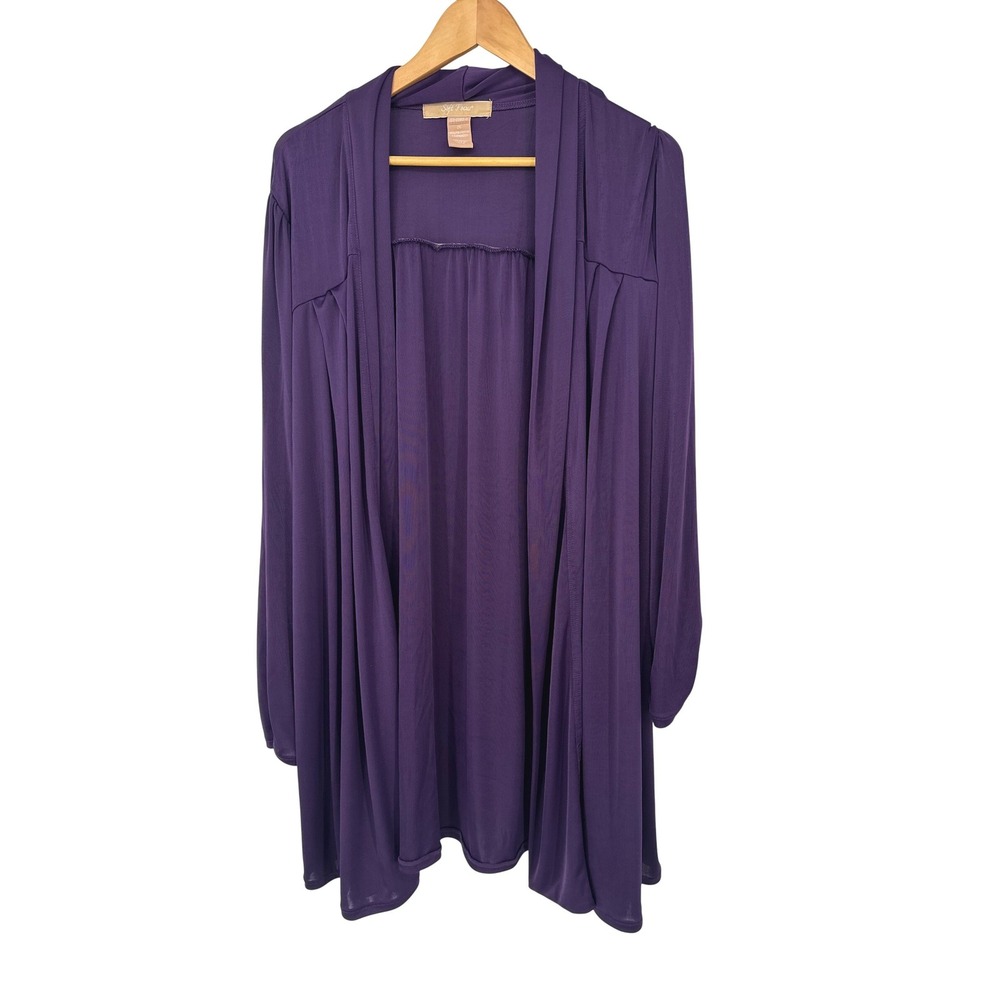 Soft Focus Women 2X Purple Open Front Cardigan Duster Stretch Lightweight Slinky